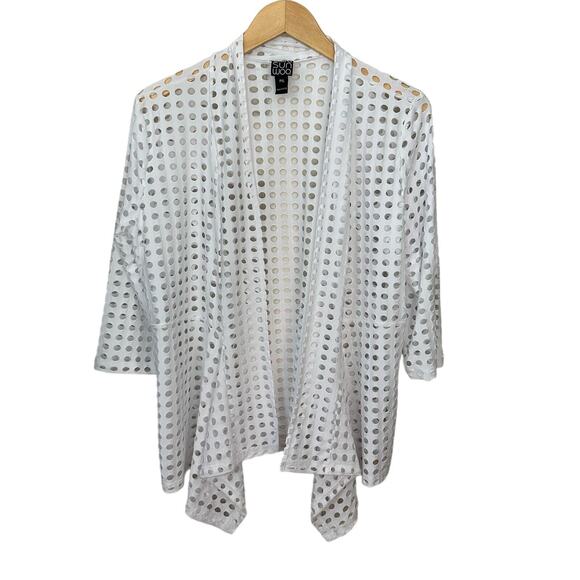 Clara Sun Woo Swimsuit Cover Up Beachy Womens Size PXL White Open‎ Front Stretch - Picture 1 of 6